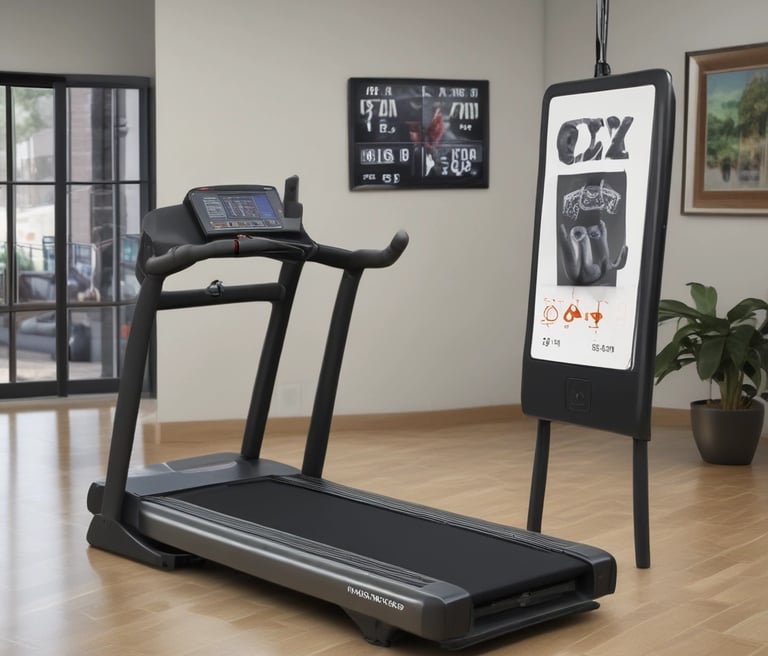 A room filled with stationary exercise bikes arranged neatly in rows. The space has a wooden and gray tiled floor, and a sign with the text 'i-Fitness' is displayed on the wall. The bikes are primarily white with black handlebars and seats.