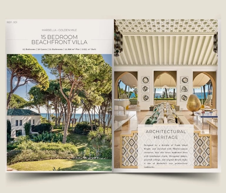 15 bedroom beachfront villa dossier cover with estate imagery and property details