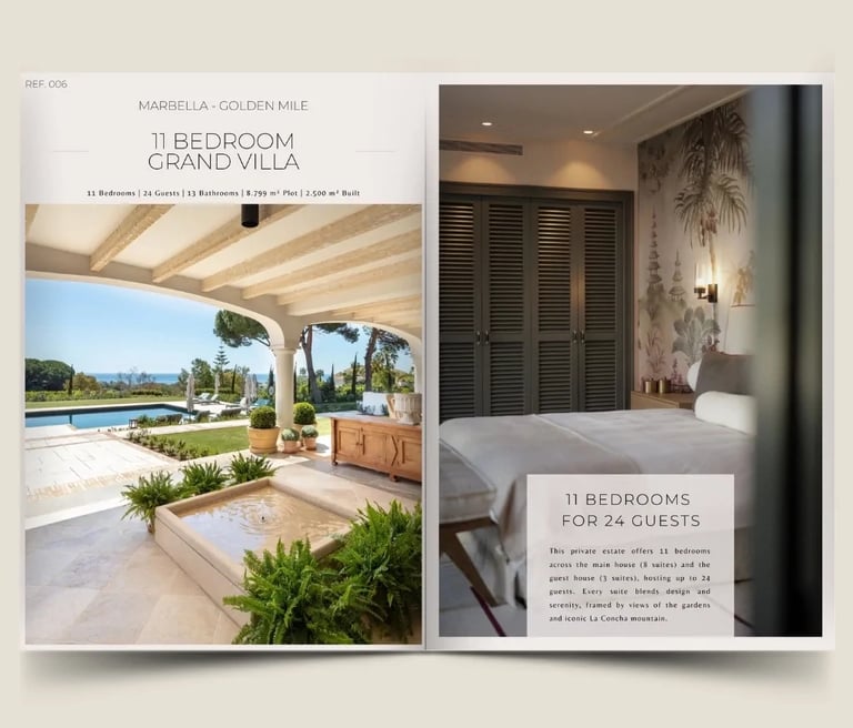 11 bedroom grand villa on Marbella Golden Mile with sea views and luxury suites brochure cover