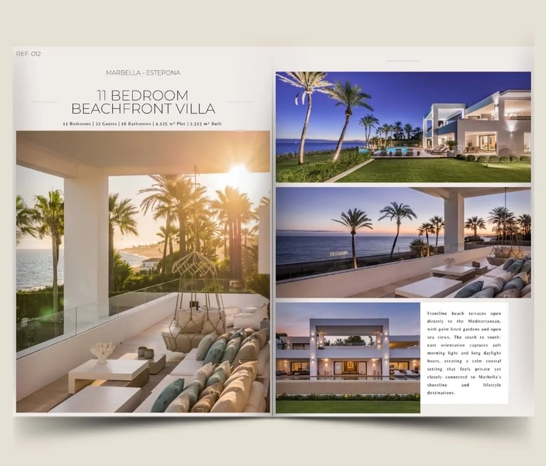 11 bedroom beachfront villa dossier cover with garden and property overview