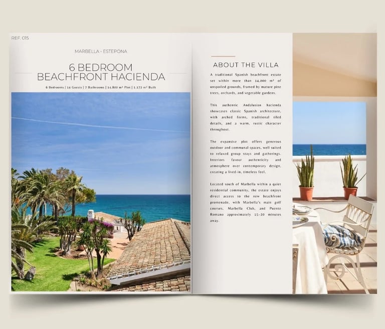 6 bedroom beachfront villa dossier cover with estate imagery and property details