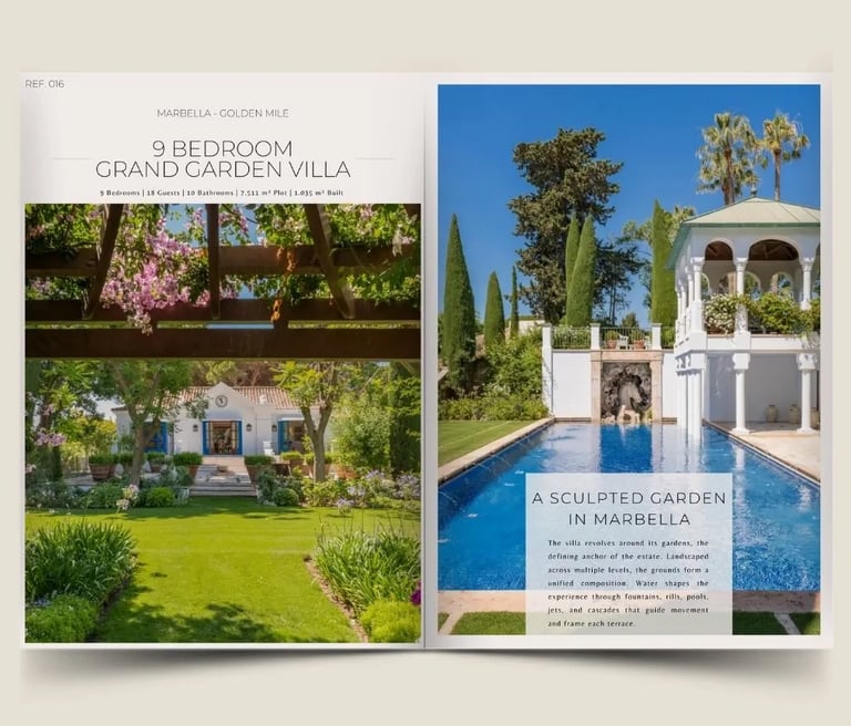 9 bedroom grand garden villa dossier cover with estate imagery and property details