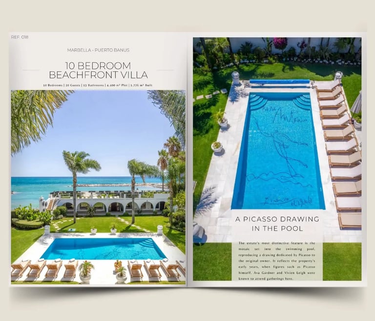 10 bedroom beachfront villa dossier cover with estate imagery and property details