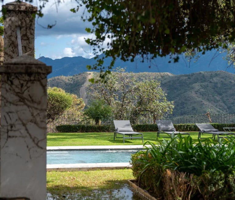 Garden view and pool at Finca Santa Katerina