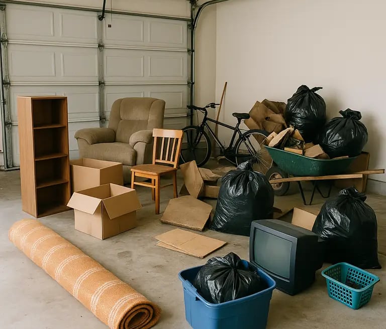 a garage with a couch and a couch in it
