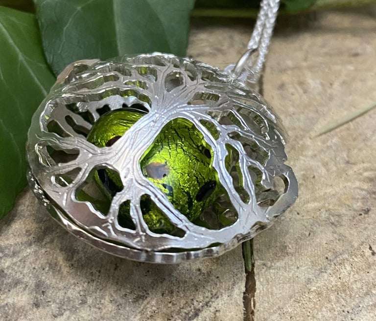 The heart of the forest - Yorkshire Tree of life with green murano glass heart