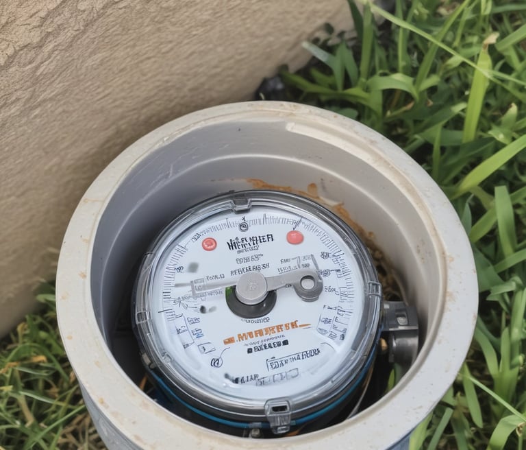 Photo of a & a water llc technicians inspecting a residential water meter in a Forsyth County neighborhood.