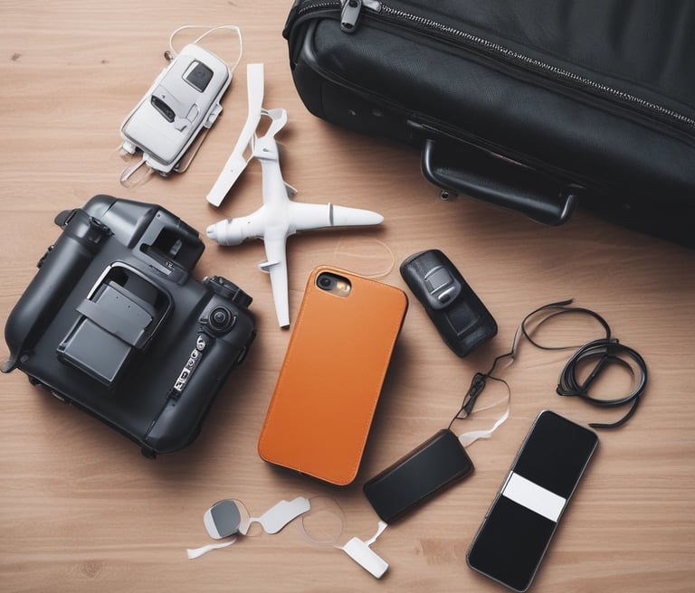 A blue travel bag with brown leather accents sits on a surface. Attached to the handle is a beige tag with the words 'FRUGAL FLYER,' featuring a stylized airplane logo and text promoting travel savings.