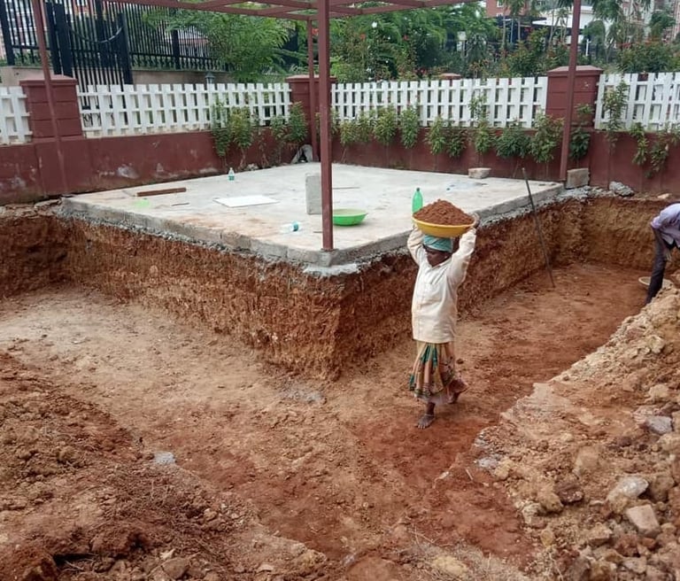 Landscape civil work showing proper sloping and the installation of waterproofing membranes or drainage cells on a terrace be