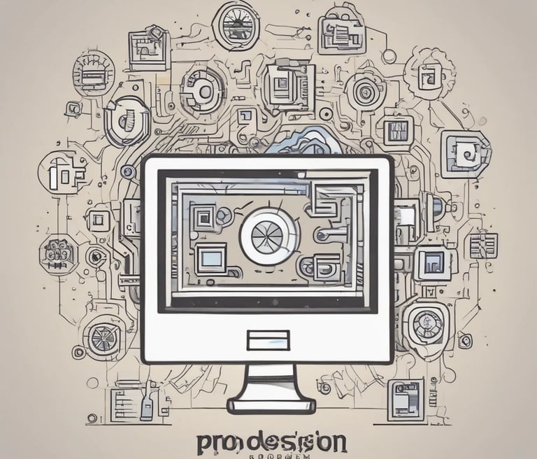 A laptop computer with a website displayed on the screen featuring the text 'Exceptional Web Application design & development'. The laptop is on a dark surface, and the website has a clean and modern design with a light background and colorful text elements.