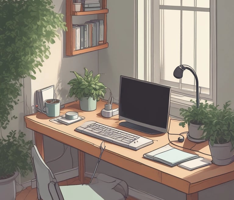 a laptop computer and headphones on a desk