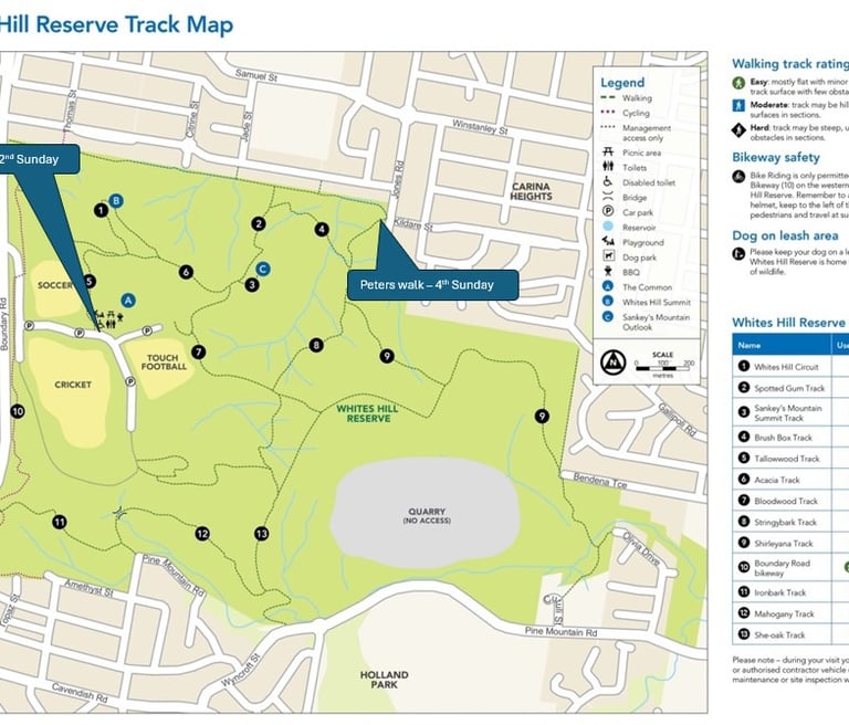 walking track map, whites hill reserve
