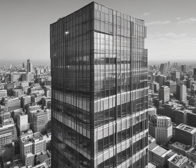 The image features the facade of a modern office building with a clean, geometric design. It is constructed with a combination of red brick and large glass panels, and there is a prominently displayed sign for Tata Consultancy Services in blue. Trees partially frame the view, and a lamppost is visible at the foreground.