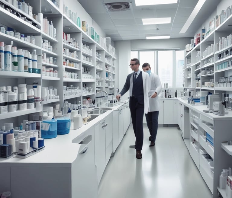 A coordinated set of cosmetic product branding materials includes a pump bottle, a rectangular box, business cards, and a leaflet. The design features elegant floral patterns in gold over grey and beige backgrounds, with the word 'Cosmetic' prominently displayed in a mix of white and copper colors.