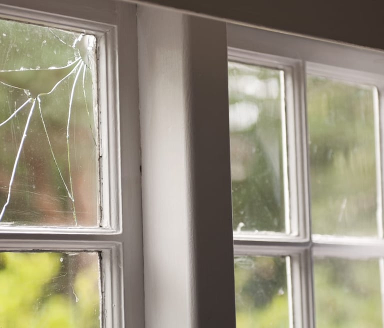 broken glass in timber window