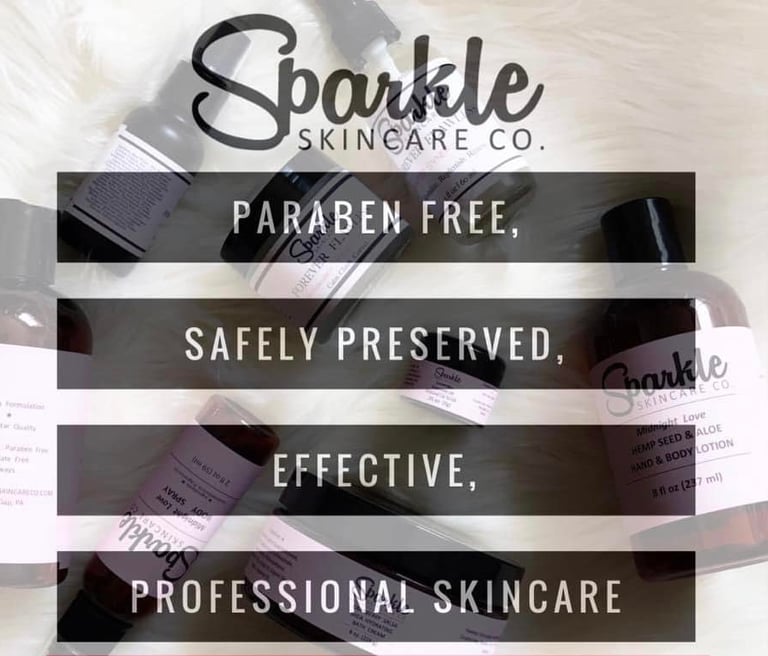 a group of skin care products with text that says sparkle