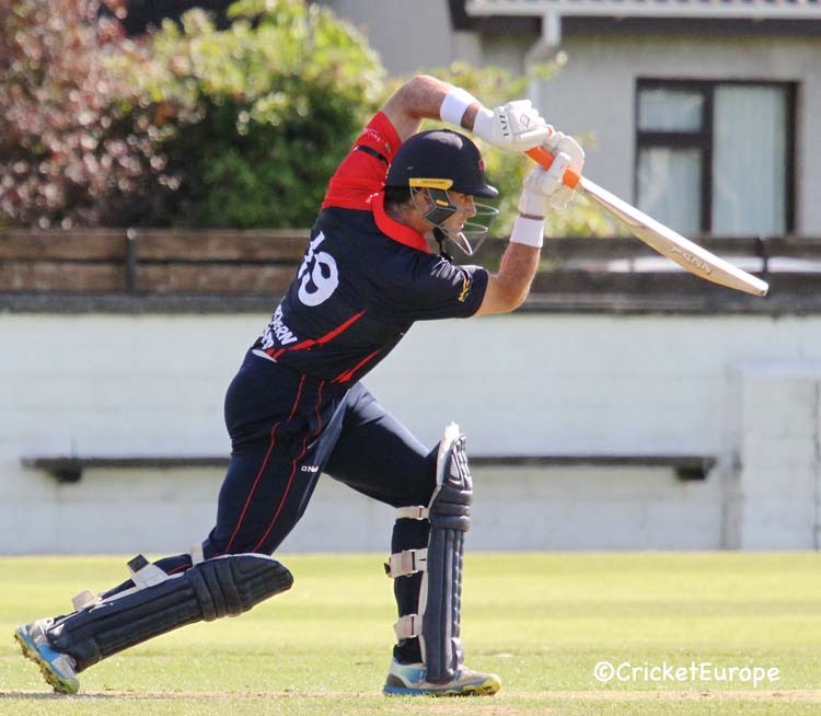 Marc Ellison plays for the Northern Knights v North West Warriors, 2019, courtesy of Cricket Europe
