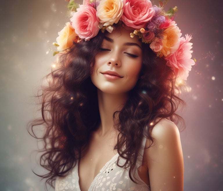 A serene woman contemplating her future with a hopeful expression.