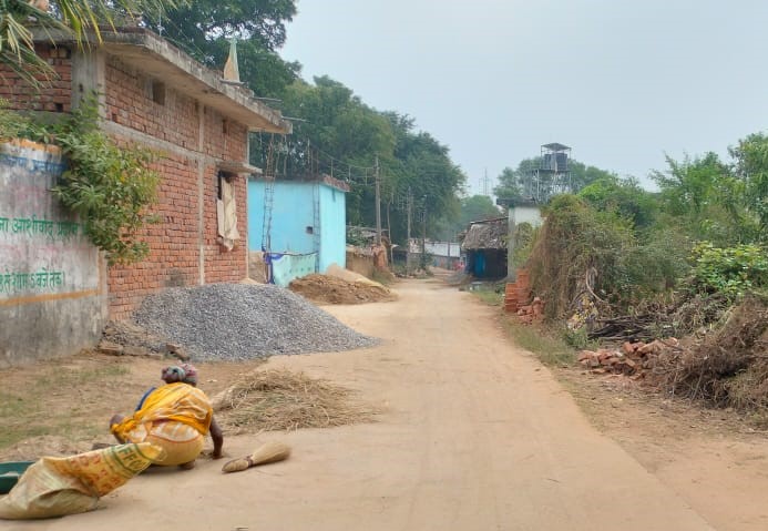 a lady with broom on the road