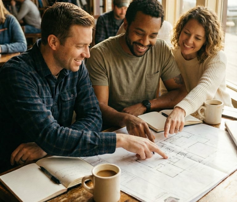 InnerLoom Life Coaching: Friends collaborate in a bookstore. Empowerment, goal setting, and planning for a bright future.