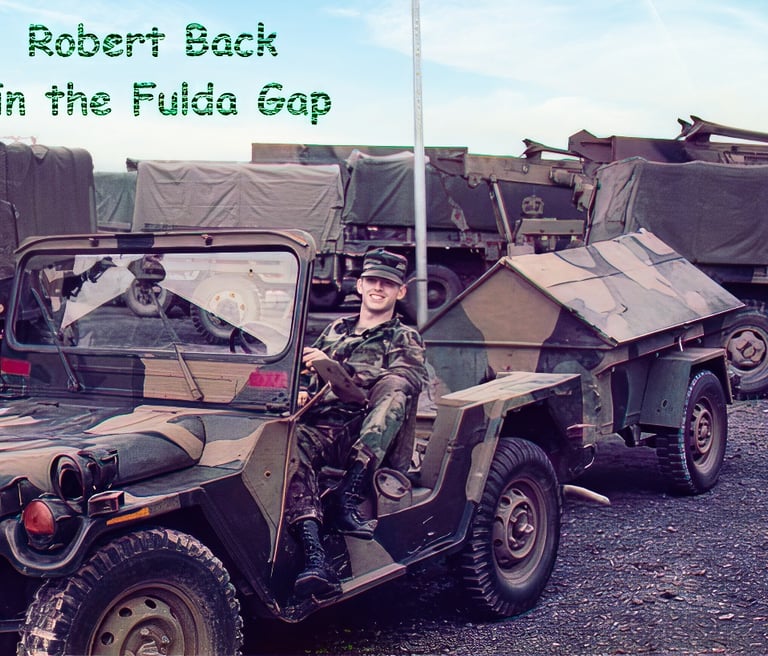 Robert sitting in jeep in army uniform serving at Fulda Gap