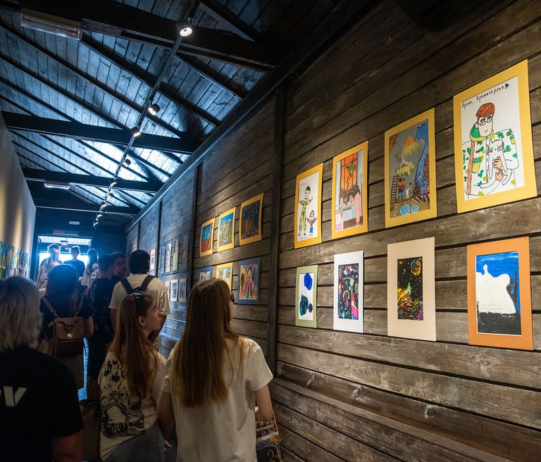 exhibition showing Ukrainian children's paintings in Lviv