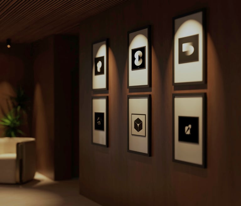 Luxury villa hallway gallery wall design Dubai