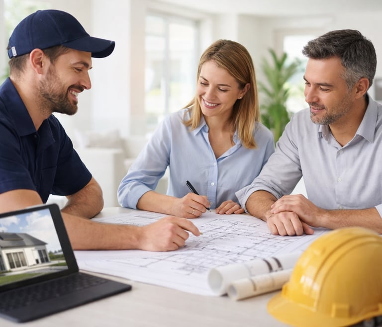 a man and woman looking at a laptop computer