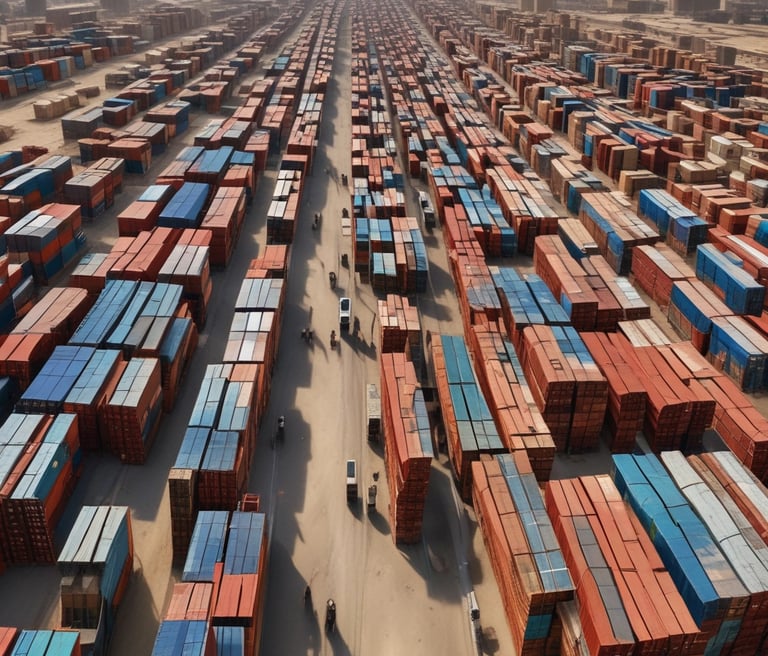A vibrant marketplace scene showing diverse goods being prepared for export in Egypt.