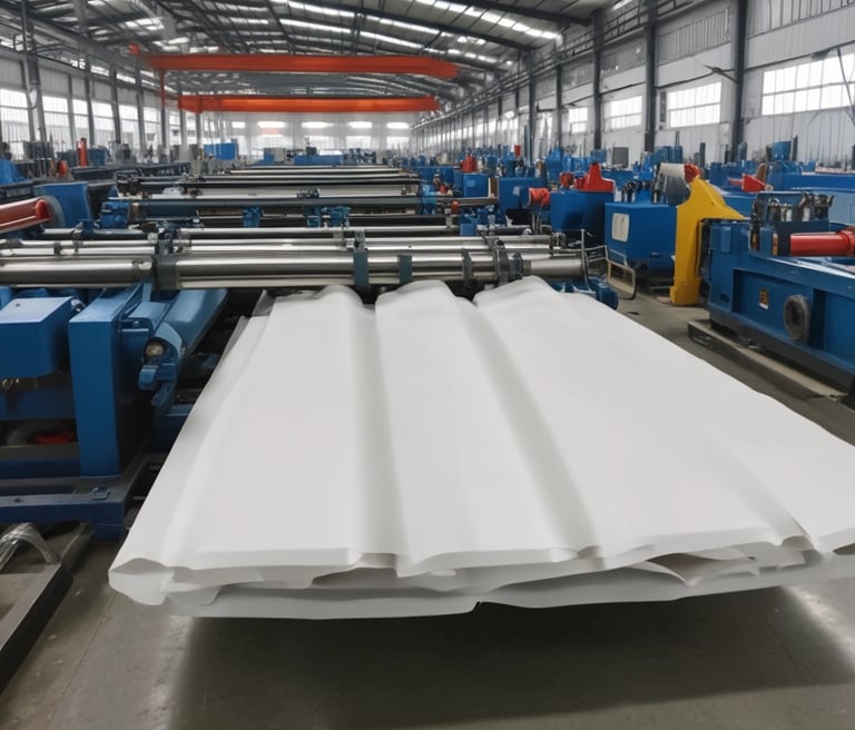 Photo of rubber sheets and machine parts neatly arranged in a workshop setting