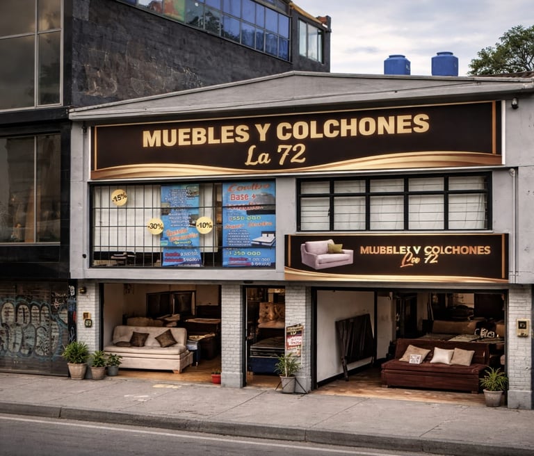imagen de fachada de la empresa muebles y colchones la 72