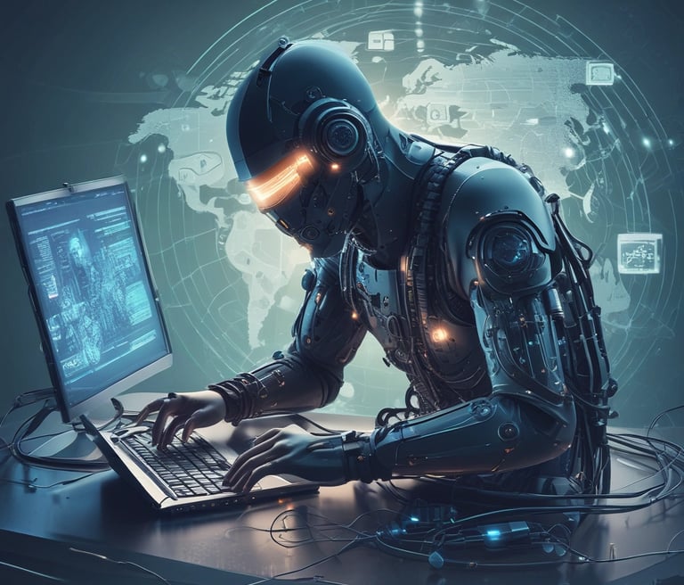 A person holding a yellow device stands next to an open telecommunications cabinet mounted on a wooden wall. The cabinet contains various networking and telecommunications equipment, including cables, routers, and a device with AT&T branding. A wall-mounted router with antennas is visible to the right.