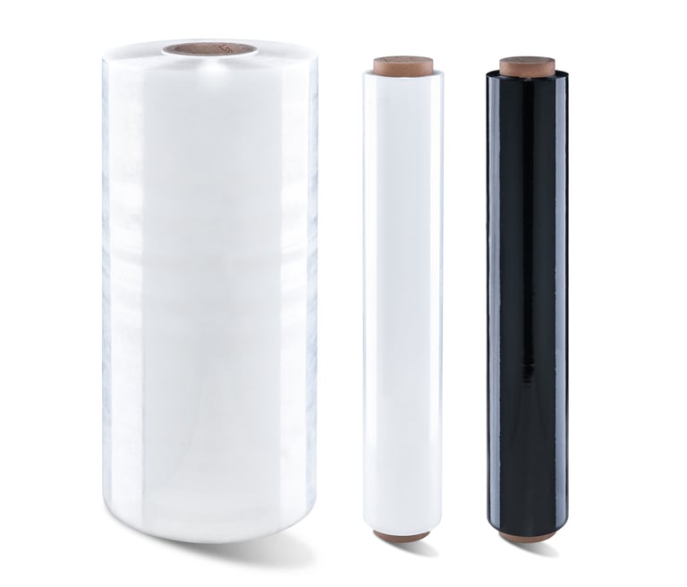 a clear and black stretch film roll and machine roll