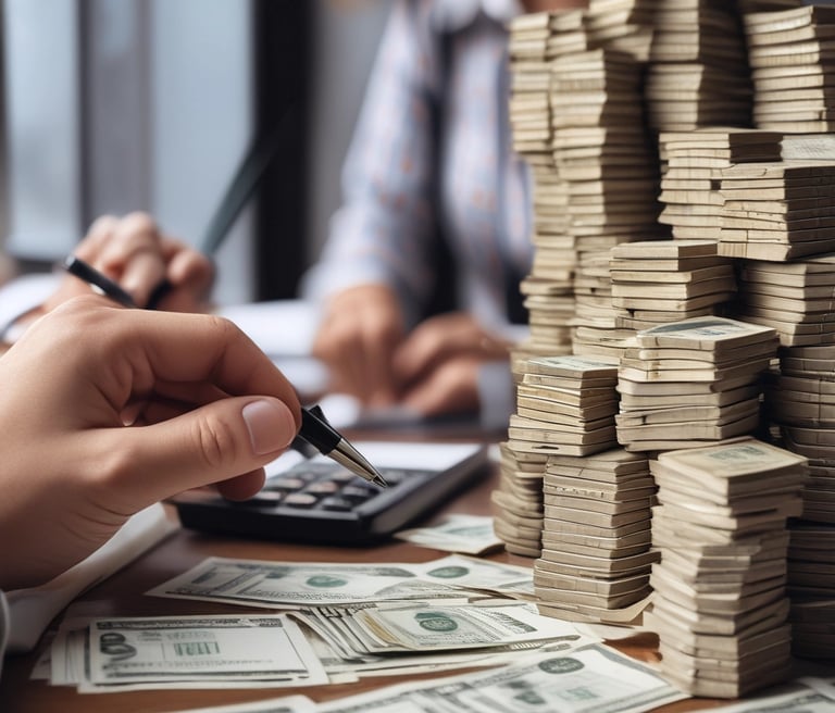 a person holding a pen and writing on a desk