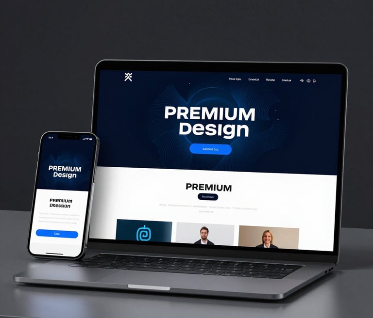 A focused professional working on a sleek laptop, designing a vibrant landing page in a cozy, modern workspace.