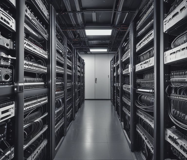 Modern office with advanced facial recognition devices and network cabling setup.