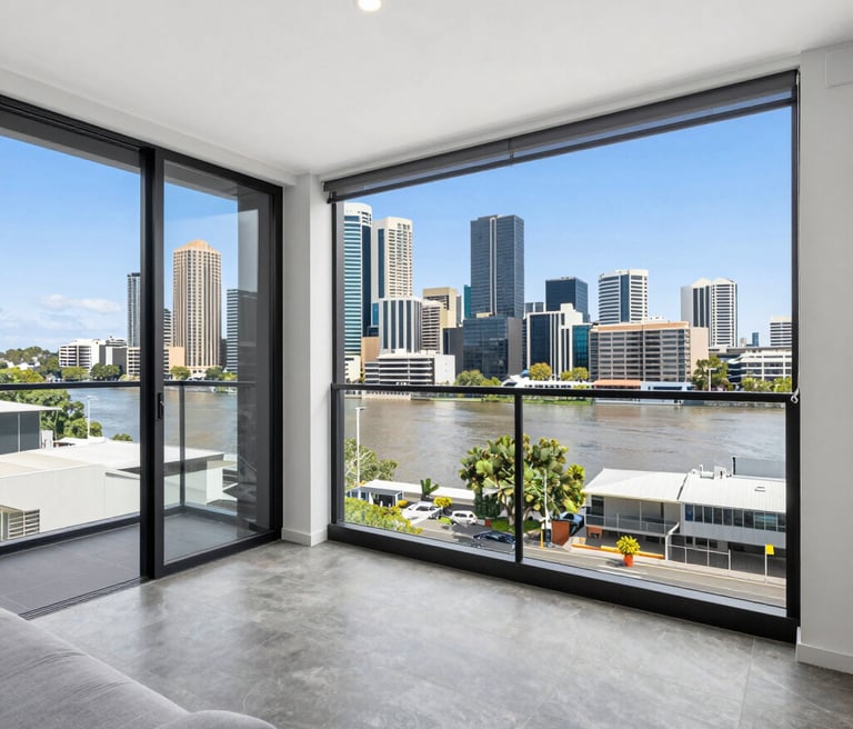 Elegant modern living room bathed in natural light with sophisticated navy and gold accents reflecting Primenest Living's refined style.