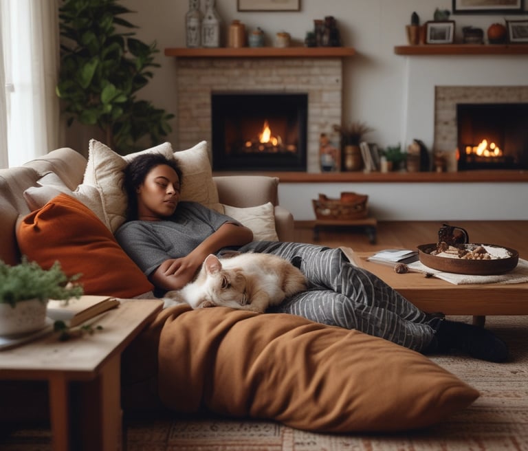 A cozy writing nook with a journal, a steaming cup of tea, and soft natural light filtering through a window.