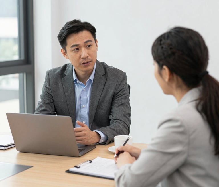 A professional lawyer assisting a client with rent agreement documents in a cozy Pune office.