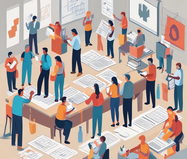 A clean, modern workspace with a laptop displaying code, surrounded by minimalist design elements.