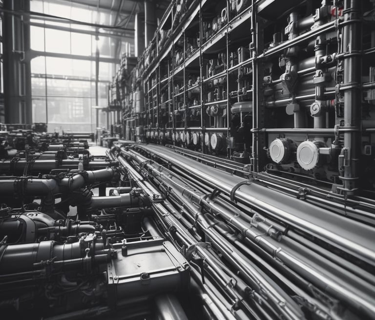 Black and white minimalist photo of a confident business team discussing strategy around a sleek conference table.