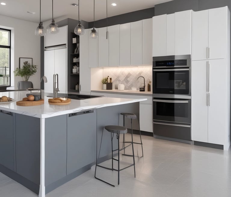 A skilled painter carefully applying navy blue paint to a modern home's exterior in Des Moines under soft natural light.