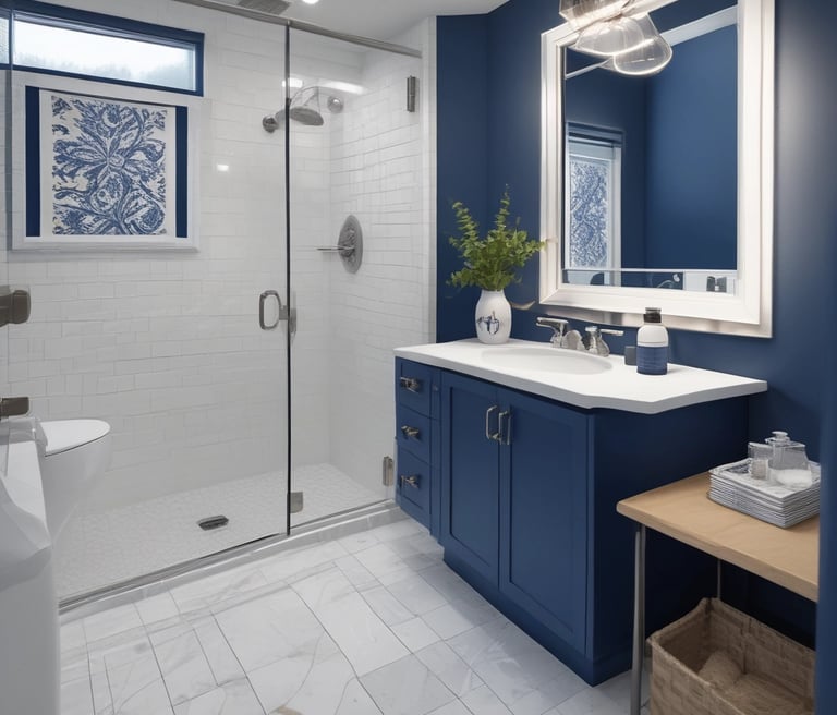 A professional painter carefully applying a fresh coat of light blue paint to a modern home exterior under a clear sky.