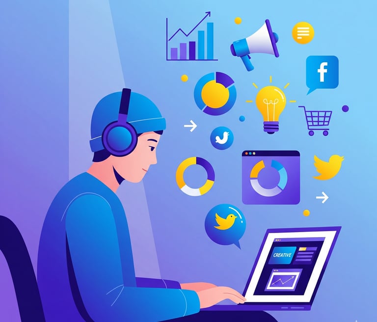 Ilustrasi vektor datar modern yang menampilkan seseorang sedang duduk dan bekerja dengan laptop