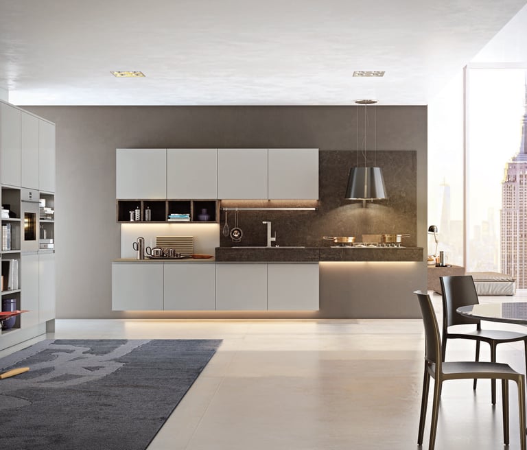 Luxury kitchen layout with soft-close drawers and LED lighting