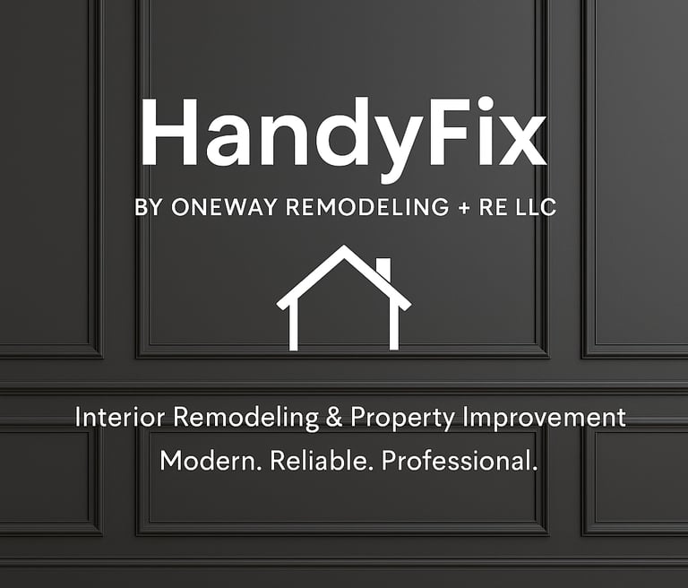a black and white sign that says handy fix