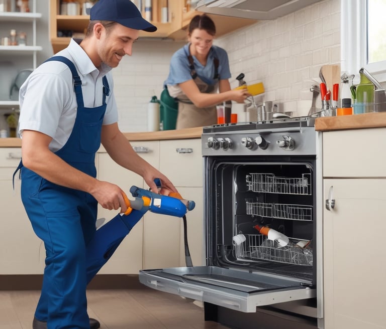 A modern workspace showcasing skilled technicians repairing various household appliances.