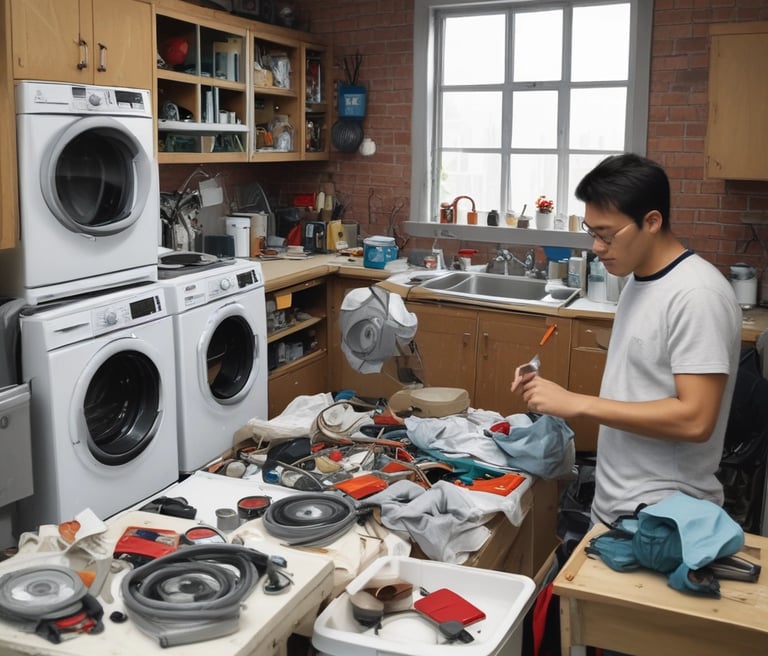 Inside a shopping mall, there is a store with a glass facade displaying electronic products such as televisions. The sign 'Robinsons Appliance' indicates the store's name. Nearby, a person stands next to promotional displays, and the interior is well-lit with polished floors reflecting the lighting.