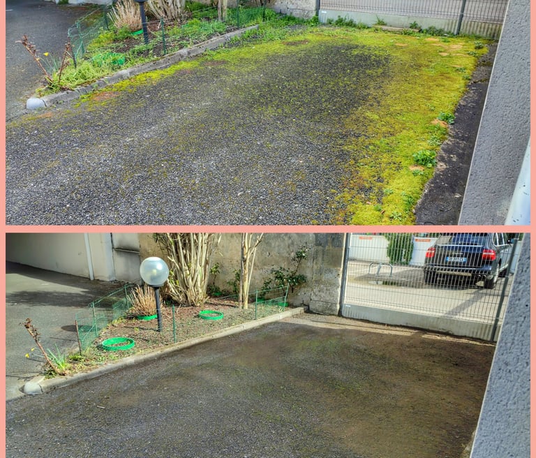 Parking avant après nettoyage et démoussage