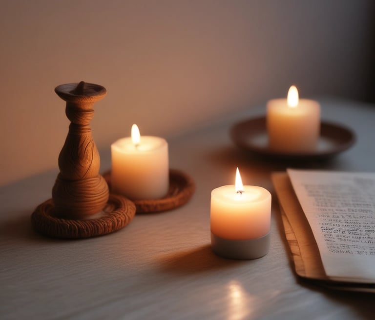 Handcrafted artisan products displayed on a wooden table with natural lighting.